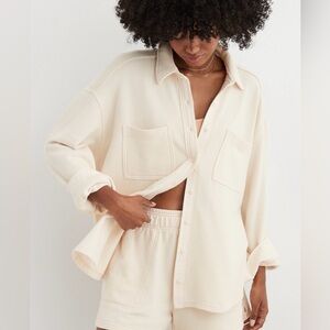 Aerie Lumber Jane Fleece Shirt in Toasty Coconut